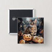 Halloween Bengalische Katze mit Pumpkins Beängstig Button (Vorne & Hinten)