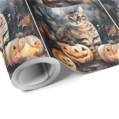 Halloween Bengalische Katze mit Pumpkins Beängstig Geschenkpapier (Rolleneckpunkt)