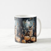 Halloween Bengalische Katze mit Pumpkins Beängstig Kaffeetasse (VorderseiteRechts)