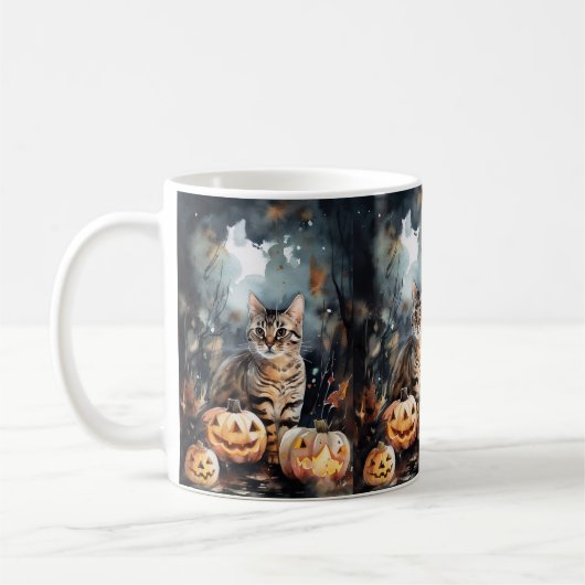 Halloween Bengalische Katze mit Pumpkins Beängstig Kaffeetasse (Links)