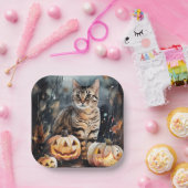 Halloween Bengalische Katze mit Pumpkins Beängstig Pappteller (Party)