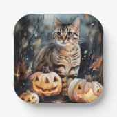 Halloween Bengalische Katze mit Pumpkins Beängstig Pappteller (Vorderseite)