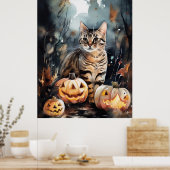 Halloween Bengalische Katze mit Pumpkins Beängstig Poster (Küche)