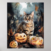 Halloween Bengalische Katze mit Pumpkins Beängstig Poster (Vorne)