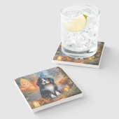 Halloween Berg mit Kürpen Beängstigend Steinuntersetzer (Seitenansicht)