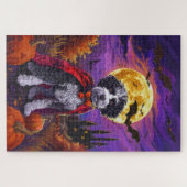 Halloween Bernedoodle Dog Pumpkins Beängstigend Puzzle (Horizontal)