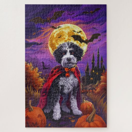 Halloween Bernedoodle Dog Pumpkins Beängstigend Puzzle (Vertikal)