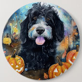 Halloween Bernedoodle mit Pumpkins Beängstigend Button (Vorderseite)