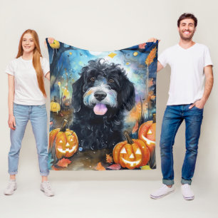 Halloween Bernedoodle mit Pumpkins Beängstigend Fleecedecke