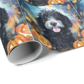 Halloween Bernedoodle mit Pumpkins Beängstigend Geschenkpapier (Rolleneckpunkt)