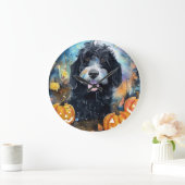 Halloween Bernedoodle mit Pumpkins Beängstigend Große Wanduhr (Zuhause)