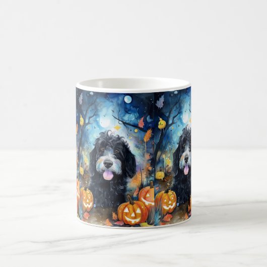 Halloween Bernedoodle mit Pumpkins Beängstigend Kaffeetasse (Mittel)