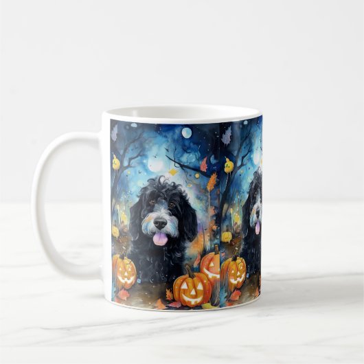 Halloween Bernedoodle mit Pumpkins Beängstigend Kaffeetasse (Links)