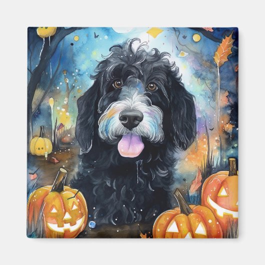 Halloween Bernedoodle mit Pumpkins Beängstigend Magnet (Vorne)