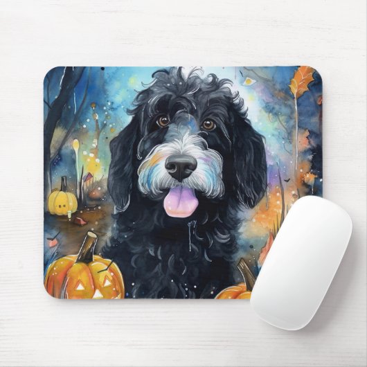 Halloween Bernedoodle mit Pumpkins Beängstigend Mousepad (Mit Mouse)