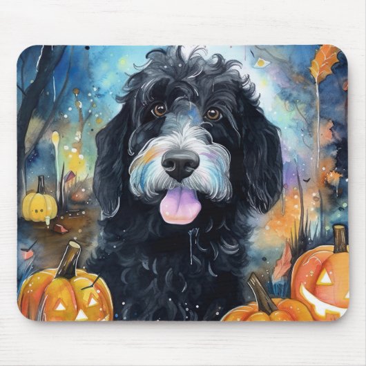 Halloween Bernedoodle mit Pumpkins Beängstigend Mousepad (Vorne)