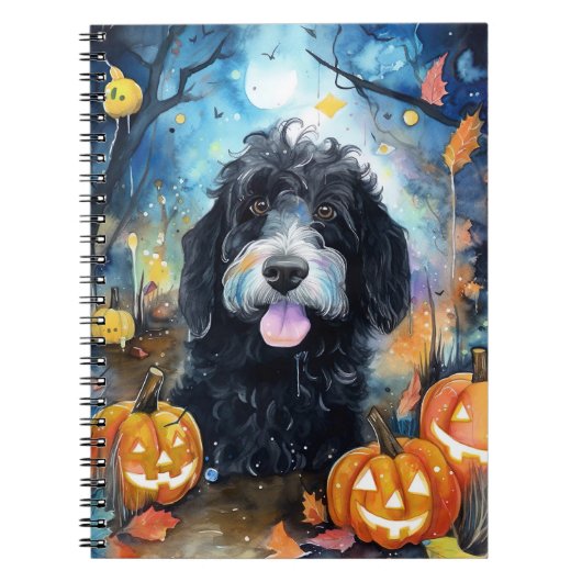 Halloween Bernedoodle mit Pumpkins Beängstigend Notizblock (Vorderseite)
