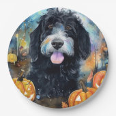 Halloween Bernedoodle mit Pumpkins Beängstigend Pappteller (Vorderseite)