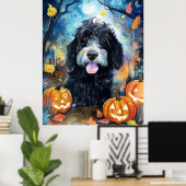Halloween Bernedoodle mit Pumpkins Beängstigend Poster (Heimbüro)