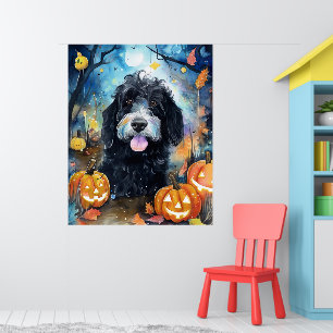 Halloween Bernedoodle mit Pumpkins Beängstigend Poster
