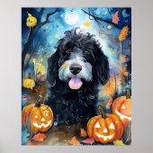 Halloween Bernedoodle mit Pumpkins Beängstigend Poster (Vorne)