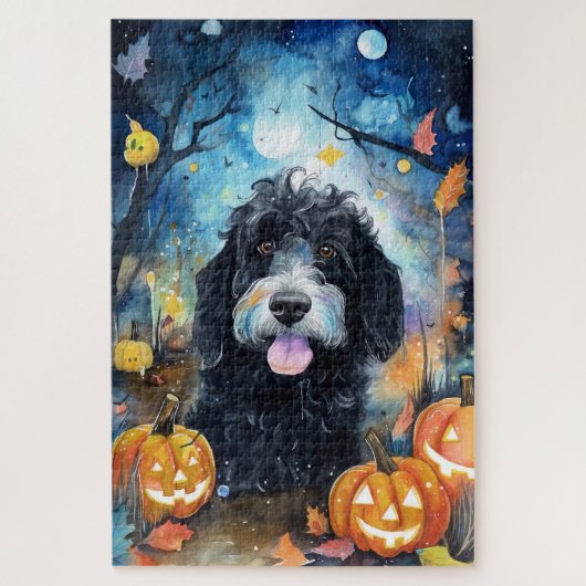 Halloween Bernedoodle mit Pumpkins Beängstigend Puzzle (Vertikal)