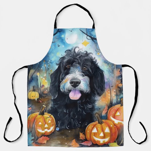 Halloween Bernedoodle mit Pumpkins Beängstigend Schürze (Vorderseite)