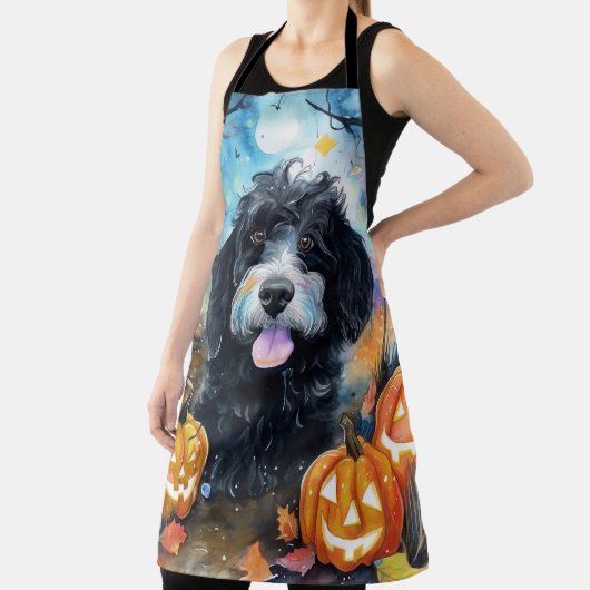 Halloween Bernedoodle mit Pumpkins Beängstigend Schürze (InSitu)