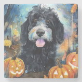 Halloween Bernedoodle mit Pumpkins Beängstigend Steinuntersetzer (Vorderseite)