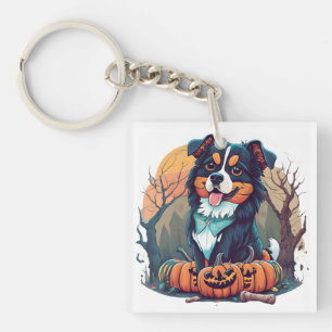 Halloween Berner Hund mit Pumpkin Schlüsselanhänger