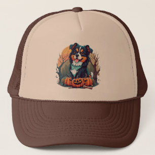 Halloween Berner Hund mit Pumpkin Truckerkappe