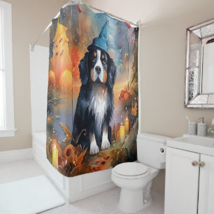 Halloween Berner Sennenhund mit Kürbissen Gruselig Duschvorhang