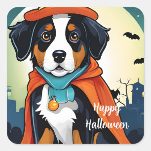 Halloween Bernese Mountain Dog Welpensticker Quadratischer Aufkleber