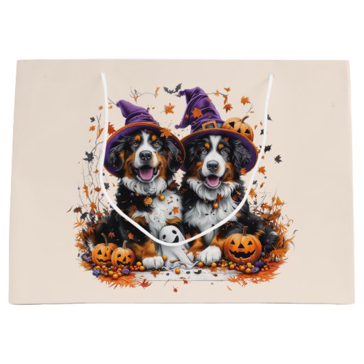 Halloween Bernese Mountain Hogs Hexenghost Große Geschenktüte (Vorderseite)