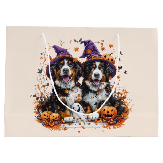 Halloween Bernese Mountain Hogs Hexenghost Große Geschenktüte (Rückseite)