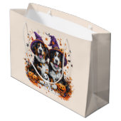 Halloween Bernese Mountain Hogs Hexenghost Große Geschenktüte (Rückseite Schrägansicht)