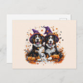 Halloween Bernese Mountain Hogs Hexenghost Postkarte (Vorne/Hinten)