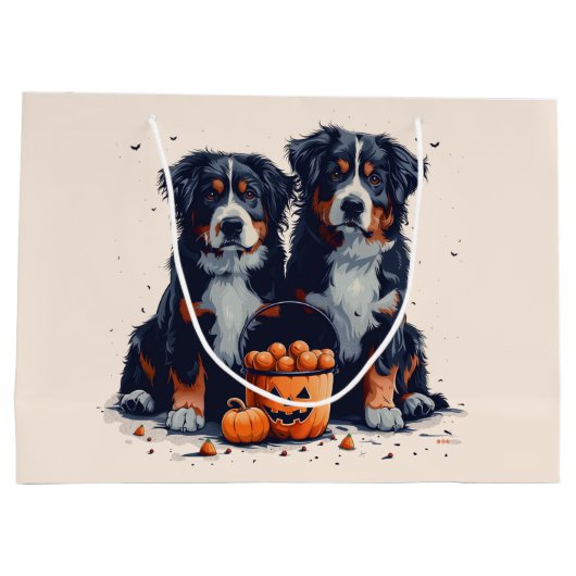 Halloween Bernese Mountain Hogs Pumpkin Große Geschenktüte (Rückseite)