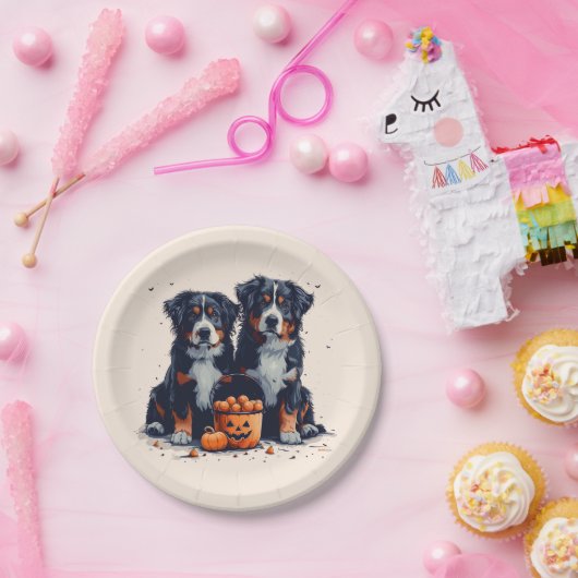 Halloween Bernese Mountain Hogs Pumpkin Pappteller (Party)
