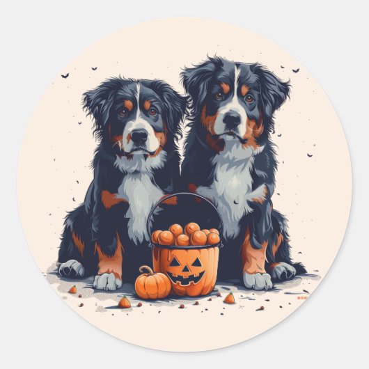 Halloween Bernese Mountain Hogs Pumpkin Runder Aufkleber (Vorderseite)