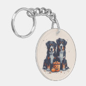 Halloween Bernese Mountain Hogs Pumpkin Schlüsselanhänger (Vorderseite links)