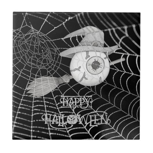 Halloween-Besen, beängstigender Augapfel, Spinnenn Fliese (Vorderseite)
