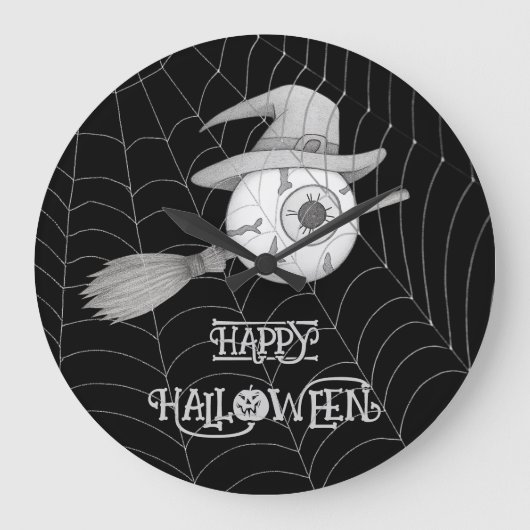 Halloween-Besen, beängstigender Augapfel, Spinnenn Große Wanduhr (Vorderseite)