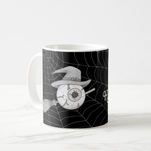Halloween-Besen, beängstigender Augapfel, Spinnenn Kaffeetasse (Vorderseite Links)