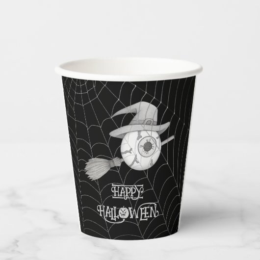 Halloween-Besen, beängstigender Augapfel, Spinnenn Pappbecher (Vorderseite)