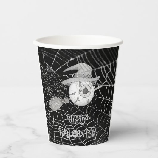 Halloween-Besen, beängstigender Augapfel, Spinnenn Pappbecher (Vorderseite)