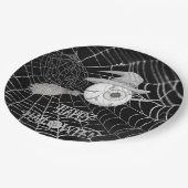 Halloween-Besen, beängstigender Augapfel, Spinnenn Pappteller (Schrägansicht)
