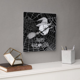 Halloween-Besen, beängstigender Augapfel, Spinnenn Quadratische Wanduhr