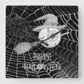 Halloween-Besen, beängstigender Augapfel, Spinnenn Quadratische Wanduhr (Vorderseite)