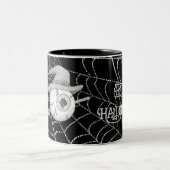 Halloween-Besen, beängstigender Augapfel, Spinnenn Zweifarbige Tasse (Mittel)